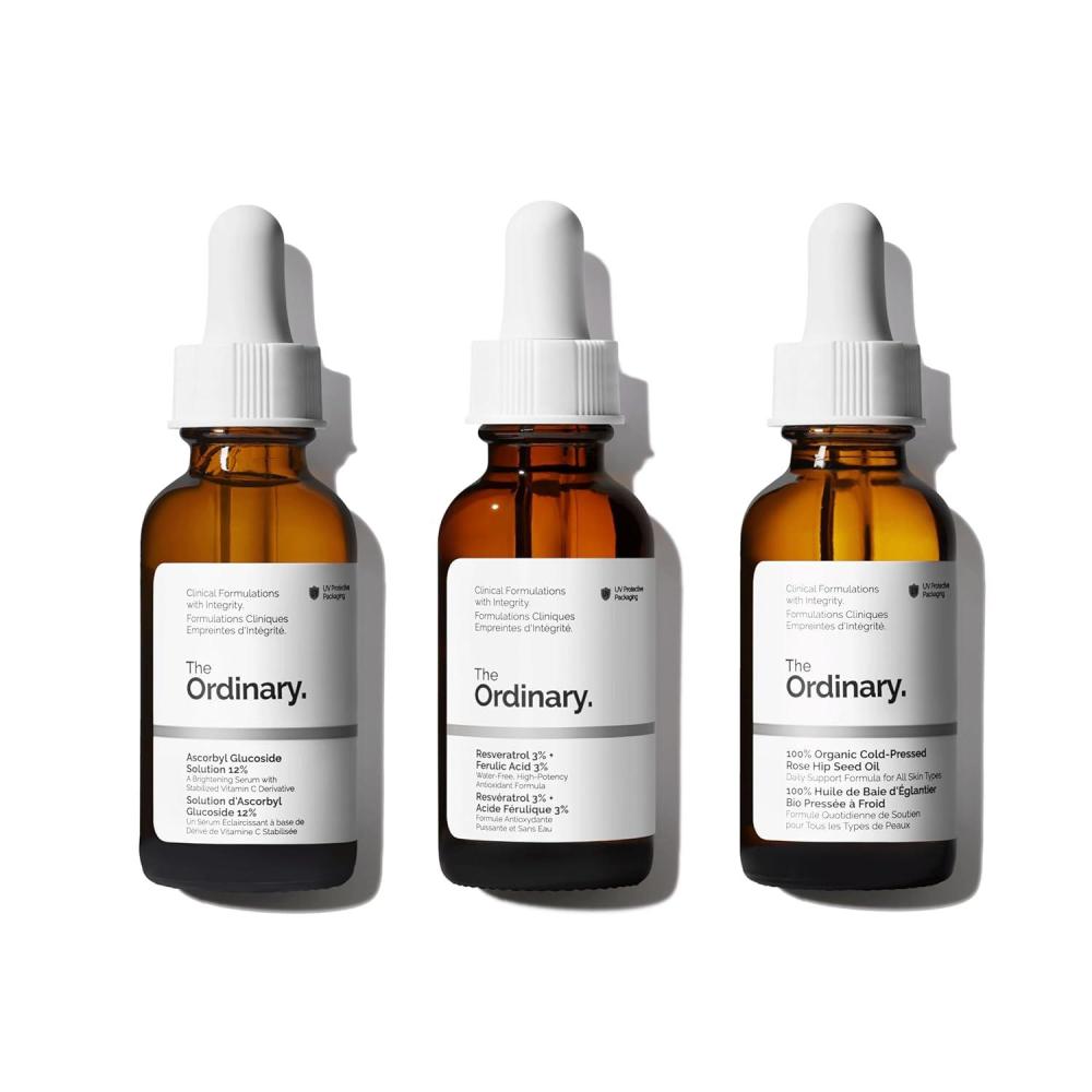 imageThe Ordinary Antioxidant Collection Skin Care Bundle Set For Age Support Ascorbyl Glucoside Solution 12 Resveratrol 3 Ferulic Acid 3 100 Organic ColdPressed Rose Hip Seed Oil