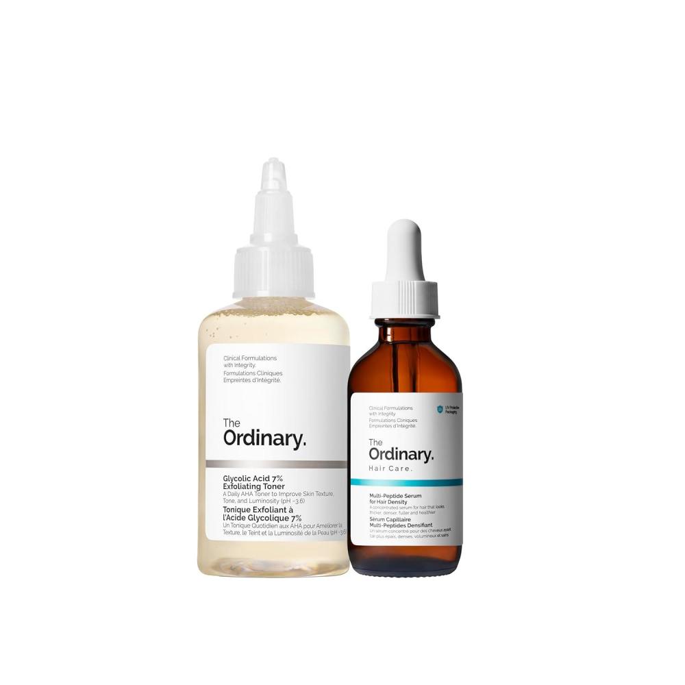 imageThe Ordinary Hair and Scalp Collection Haircare Set Glycolic Acid 7 Exfoliating Toner and MultiPeptide Serum for Hair Density