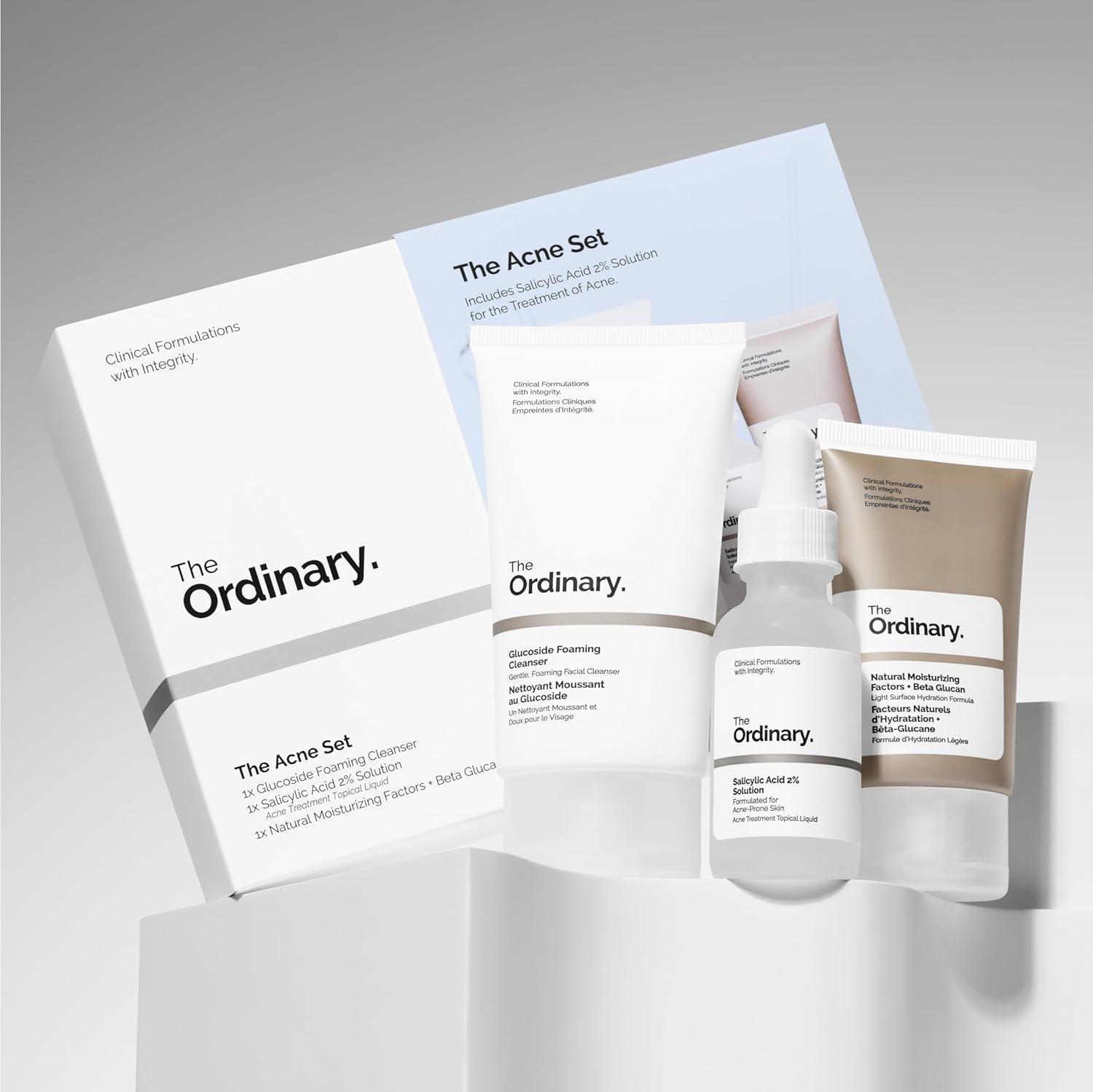 imageThe Ordinary The Acne Set 3Step Skin Regimen with Glucoside Foaming Cleanser Salicylic Acid 2 Solution and Natural Moisturizing Factors Beta Glucan Skin Care Set