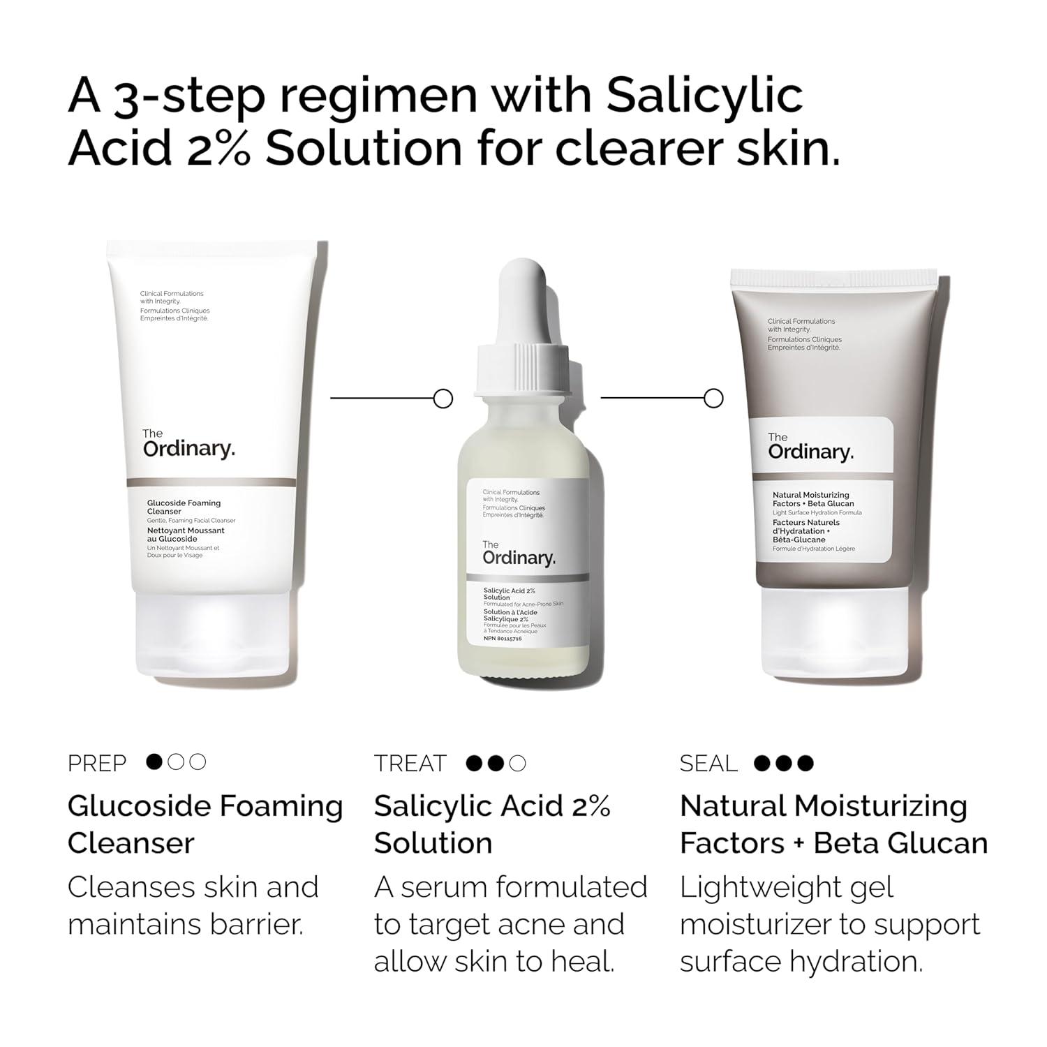 imageThe Ordinary The Acne Set 3Step Skin Regimen with Glucoside Foaming Cleanser Salicylic Acid 2 Solution and Natural Moisturizing Factors Beta Glucan Skin Care Set