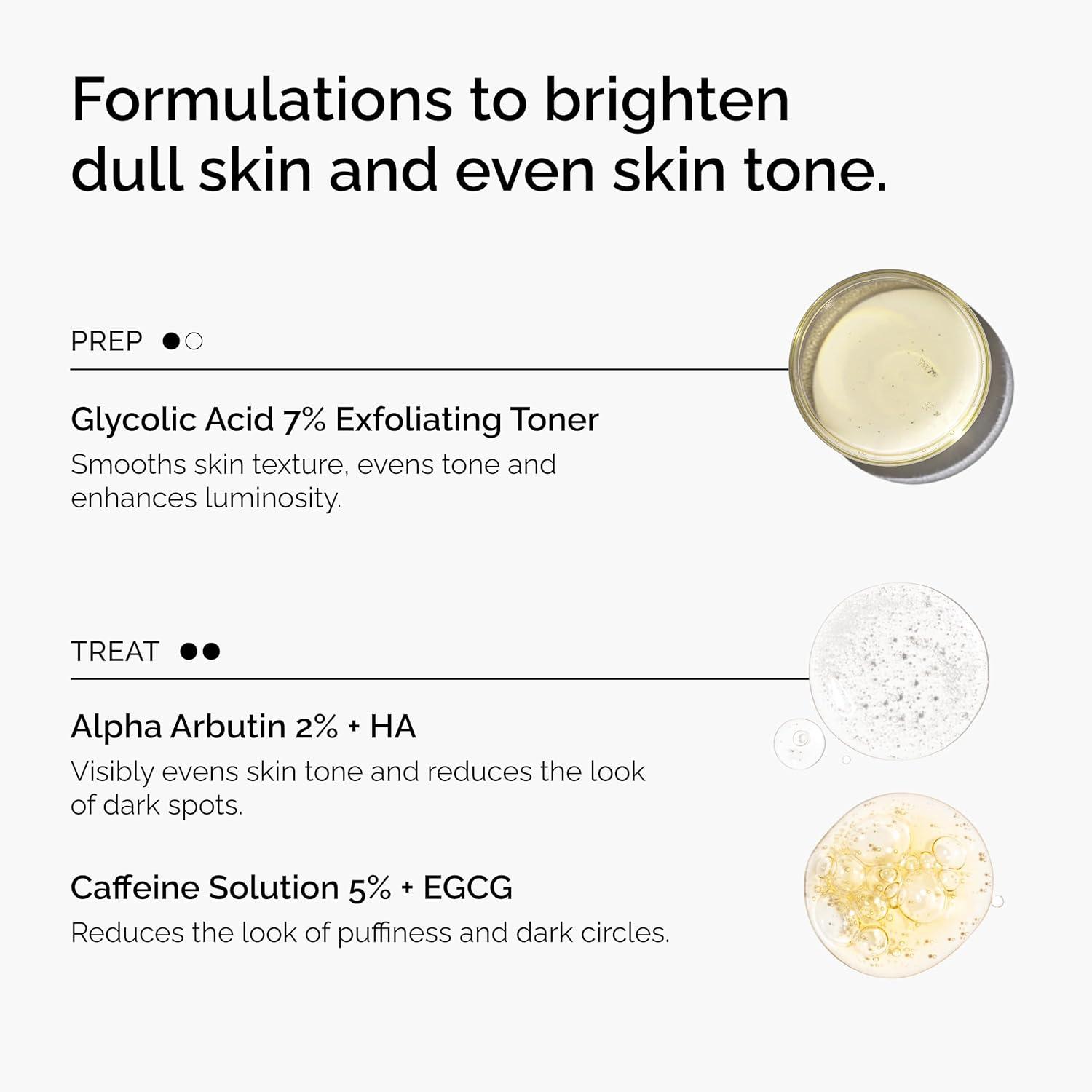 imageThe Ordinary The Bright Set 3Step Regimen for Radiant Even Skin Tone with Glycolic Acid 7 Exfoliating Toner Alpha Arbutin 2 HA and Caffeine Solution 5 EGCG Skin Care Set