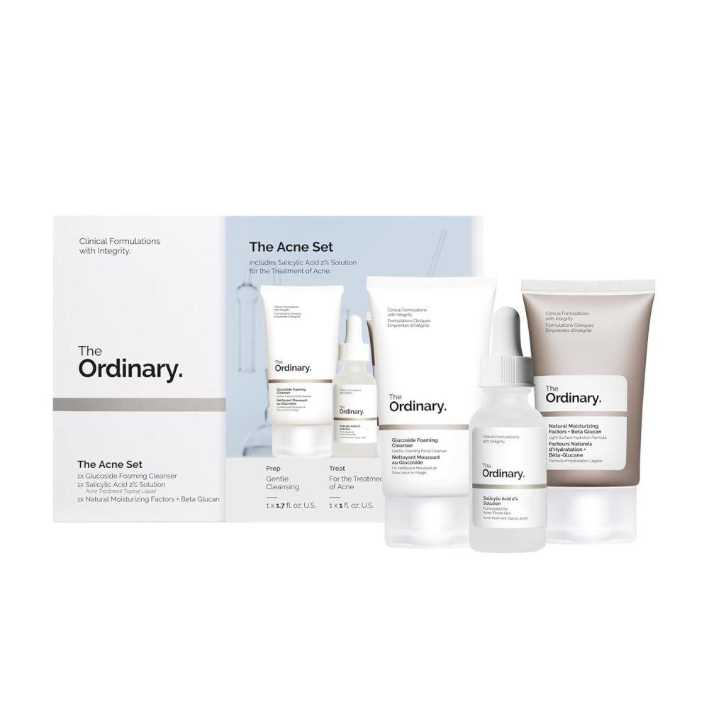imageThe Ordinary The Acne Set 3Step Skin Regimen with Glucoside Foaming Cleanser Salicylic Acid 2 Solution and Natural Moisturizing Factors Beta Glucan Skin Care Set