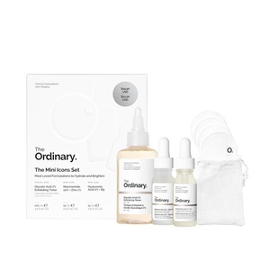 The Ordinary The Mini Icons Set, Travel Size Skin Care to Hydrate and Brighten, Glycolic Acid 7% Exfoliating Toner, Niacinamide 10% + Zinc 1%, Hyaluronic Acid 2% + B5 with Reusable Cotton Pads